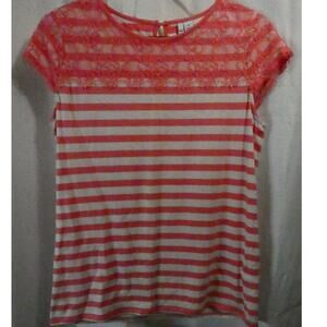 Elle Women's Medium Shirt Mixed Media Pink/Ivory Cap Sleeve